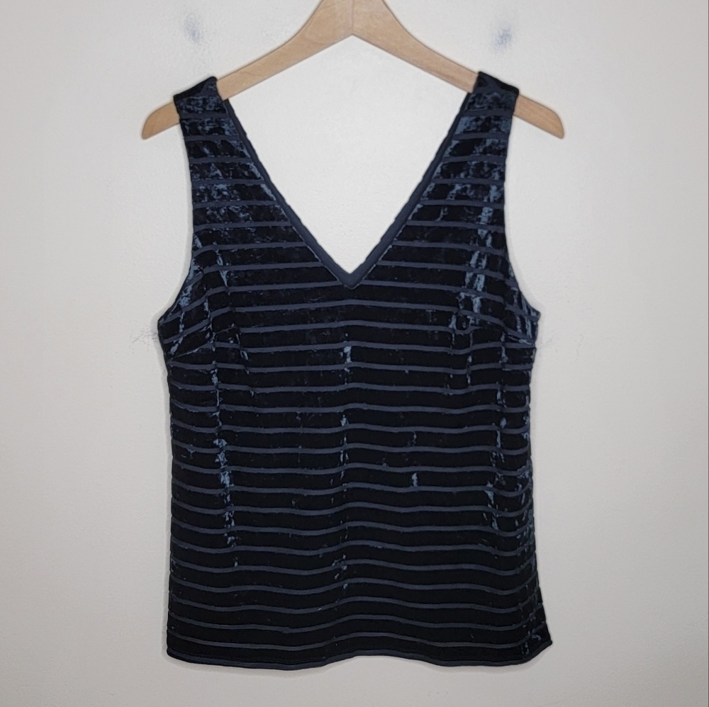 Chelsea 28 | Black Velvet Striped V-neck & Back Tank Top Size Small